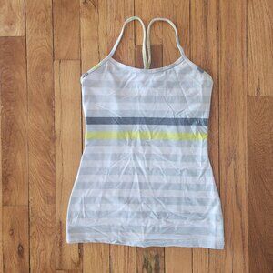 Lululemon Shirt Tank Top Womens 6 Gray White Striped Power Y Tank Luon Ladies